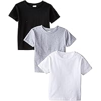 Clementine Apparel Girls' Toddler Short Sleeve Basic Tee 3pack, White/Black/Grey, 2T
