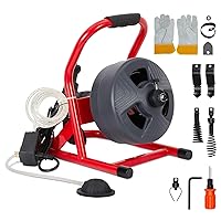 50Ft x 5/16 Inch Drain Cleaner Machine, Drain Auger Professional for 3/4 to 3 Inch Pipes, Foot Switch with 6 Cutters, Glove, Drain Auger Cleaner Sewer Snake…