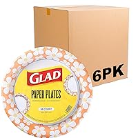 Glad Everyday Round Disposable Paper Plates with Groovy Daisy Design | Cut-Resistant, Microwavable Paper Plates for All Foods & Daily Use | 10 Inches, 58 Count - 6 Pack