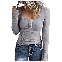 Sexy Fall Tops for Women Ribbed Knit Scoop Neck Long Sleeve Women's Blouses Thermal Womens Sweaters Fall 2022