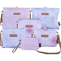 Diaper Bag Organizing Pouches Set of 6 - Easy Open Magnetic Diaper Clutch w/Individual Wristlet Handles - Cloth Diaper Wet Bag for Pump Parts w/Additional Straps For Multifunctional Use