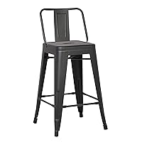 AC Pacific Modern Industrial Metal Bar Stools with Stylish Low Back, Finish and Rubber Leg Caps, Lightweight Kitchen Counter Chairs Set of 2, Contemporary Countertop Accent, 24