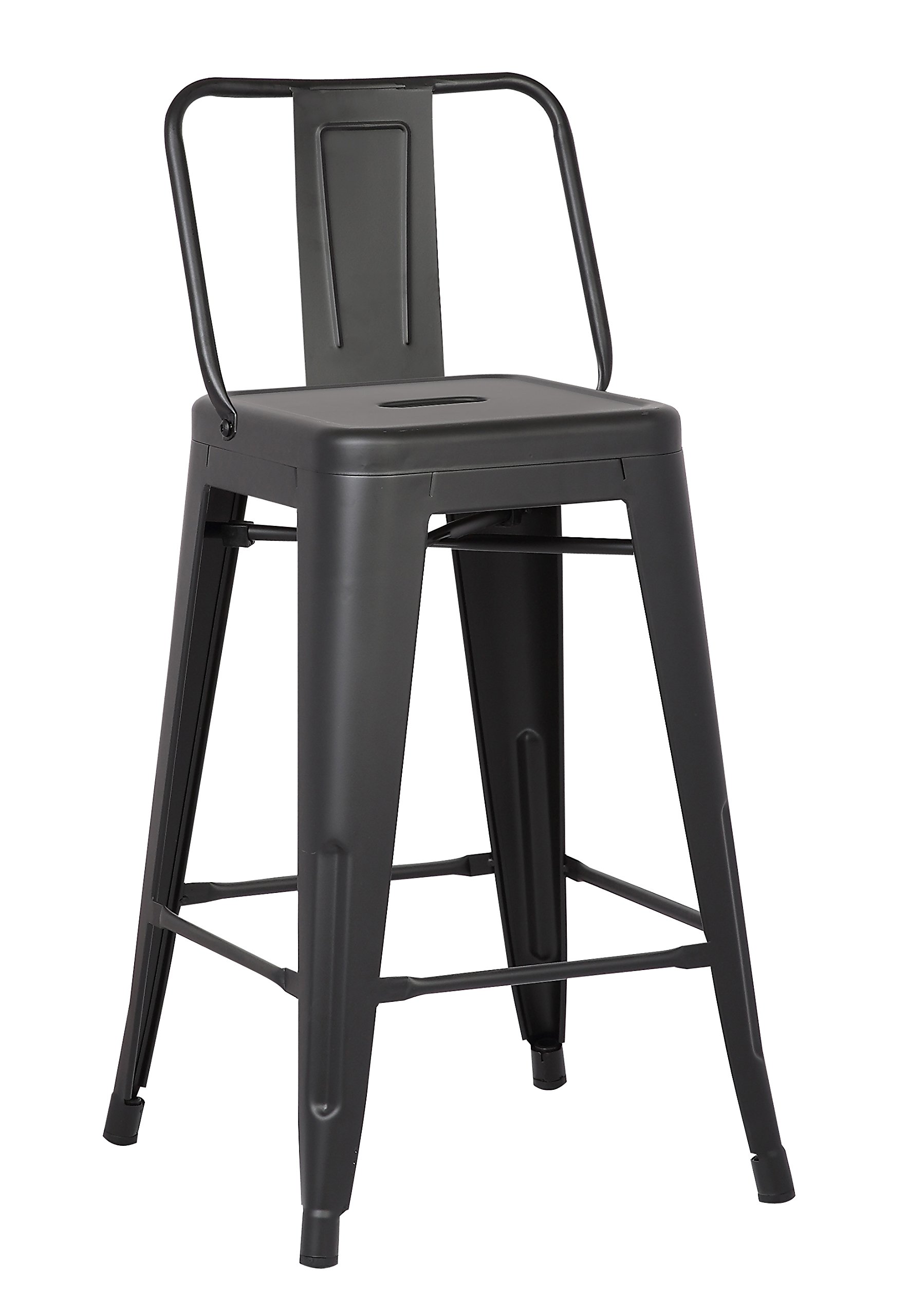 AC Pacific Modern Industrial Metal Bar Stool, Bucket Back and 4 Leg Design Ideal for Kitchen Island or Counter Top, Set of 2, 24