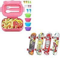 4 Compartment Lunch Container with Cutlery Pink & 4 Pcs Fingerboard Mini Finger Skateboards Toys