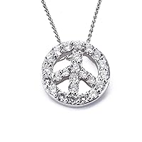18k White Gold Round Designer Peace Shape Diamond Pendant with .61 Cttw H-I Color SI2-I1 Clarity