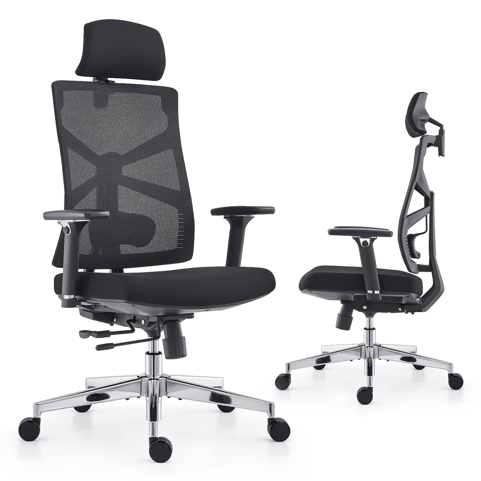 Ergonomic Office Chair with Adaptive Backrest, High Back Computer Desk  Chair with 4D Armrests, Adjustable Seat Depth, Lumbar Support and 2D  Headrest