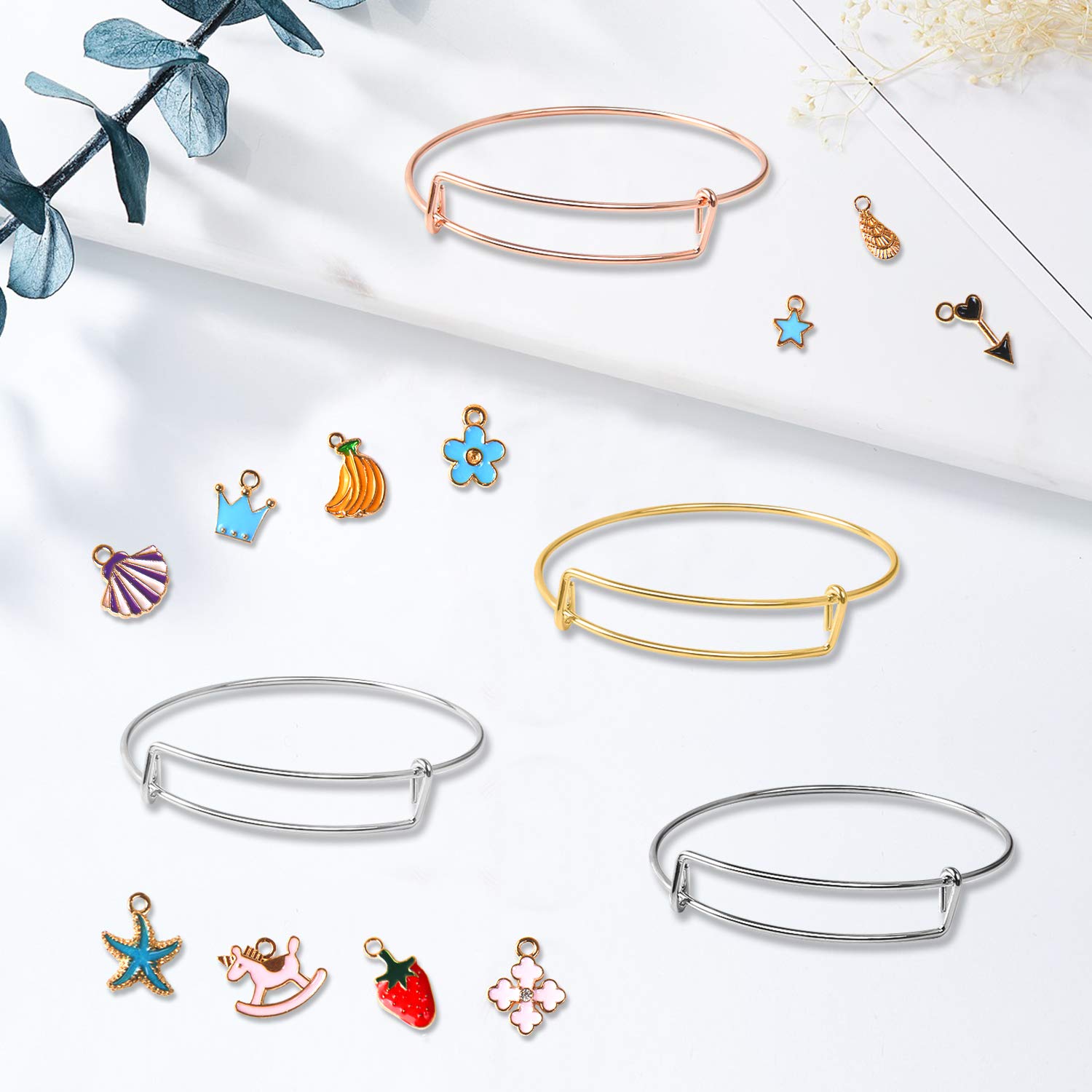 UPINS 100Pcs Expandable Blank Bangle Bracelets Adjustable Wire Bracelets for DIY Jewelry Making (Silver)