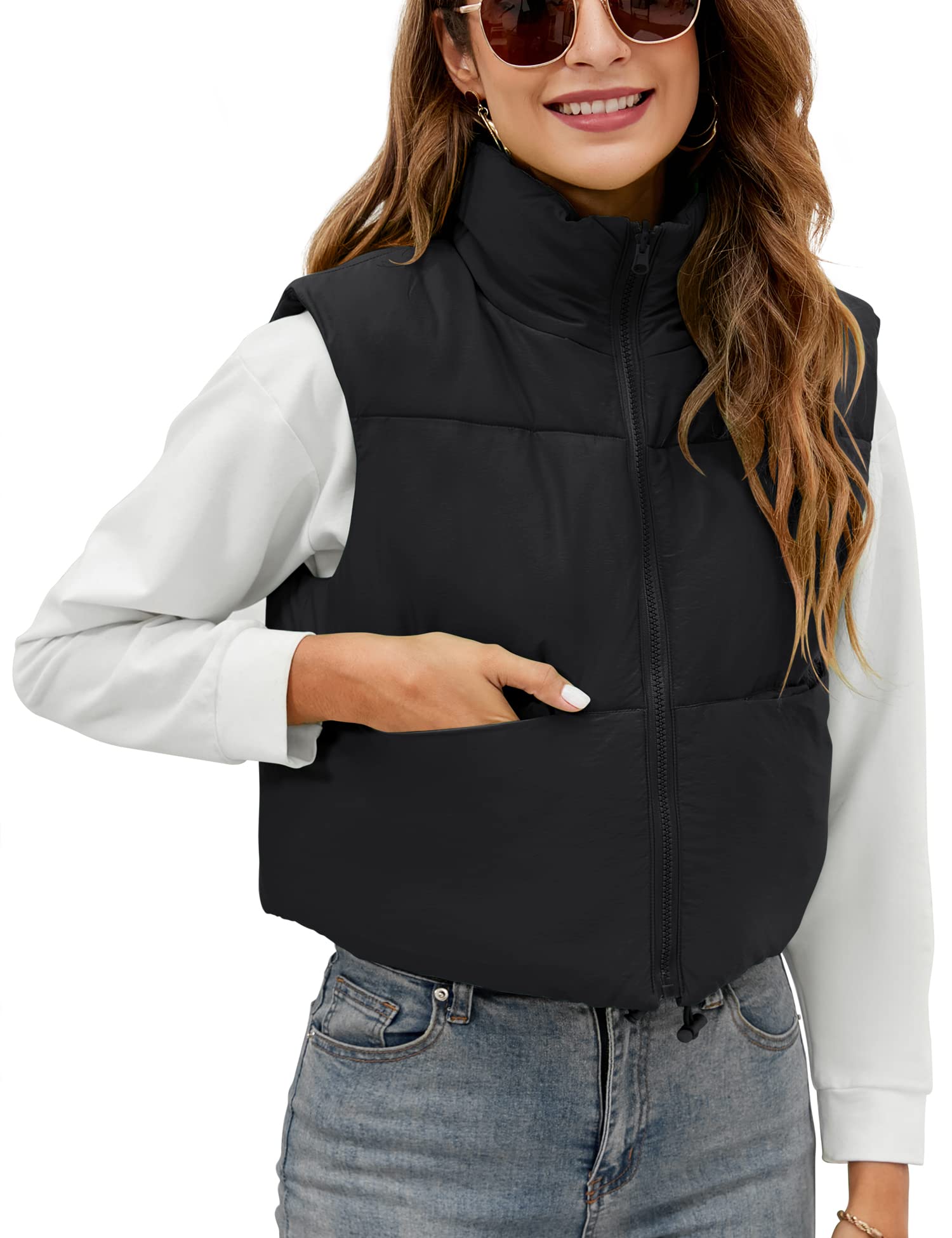Polu Women's Cropped Puffer Vest Jacket Sleeveless Winter High