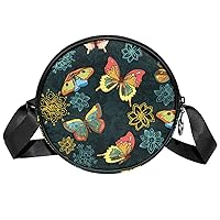 Crossbody Bag Butterflies and Flowers Messenger Bags Round Satchel Bag for Women Ladies Girls
