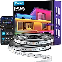 Govee Outdoor LED Strip Lights Waterproof, Connected 2 Rolls of 32.8ft(65.6ft) RGBIC Outdoor Lights, Patio Decorations, Work with Alexa, App Control LED Outdoor Strip Lights for Eave, Roof, Party