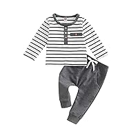 Toddler Baby Boy Clothes Solid Color Long Sleeve Crewneck Sweatshirt Top Casual Pants Set 2Pcs Fall Winter Outfits