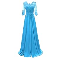 Women's 1/2 Sleeve Beading Formal Evening Dresses Long 2020 Appliques Wedding Party Ball Gown AWY2