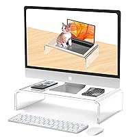 Acrylic Monitor Stand Riser Acrylic Laptop Stand for Desk Clear Computer Monitor Stand for Desk Accessories White Aesthetic Decorations for Office Home iMac Organizer