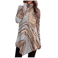 Womens Tops Dressy Casual Loose Fit Turtle Neck Tunic Top Sexy Floral Gradient Print T Shirt Retro Comfy Clothes