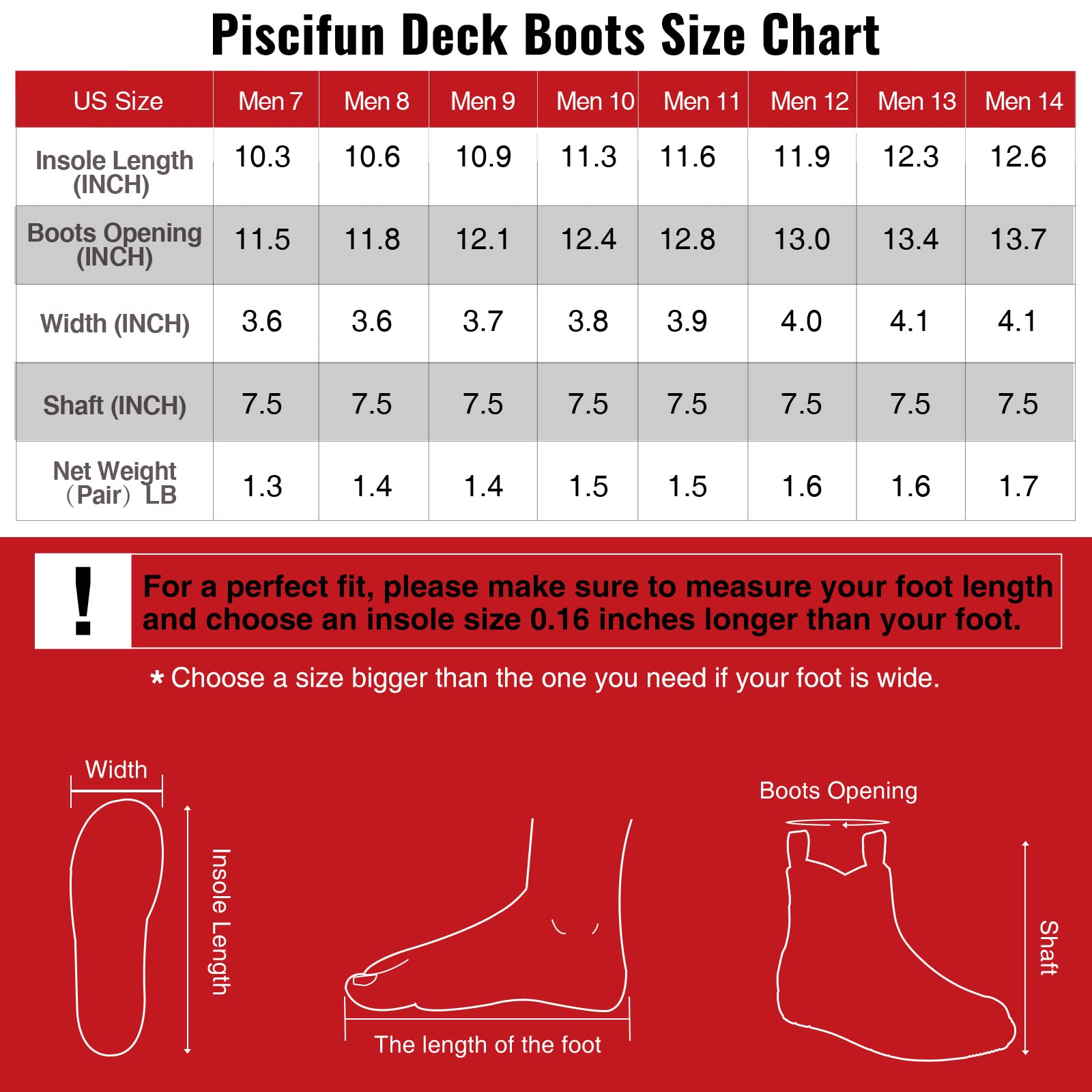 Piscifun Men's Fishing Deck Boots, Waterproof Rain Boots, Anti-Slip Rubber Boots with Breathable Neoprene Lining