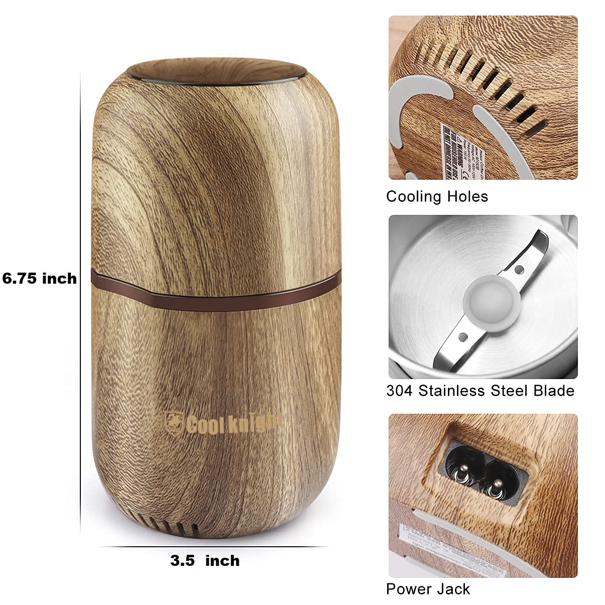 COOL KNIGHT Herb Grinder Electric Spice Grinder [Large Capacity/High Rotating Speed/Electric]-Electric Grinder for Spices and Herbs (Wood grain 2)