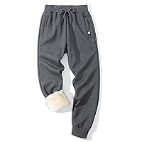 Flygo Men's Winter Warm Active Fleece Joggers Pants Athletic Sherpa Lined Sweatpants(Dark Grey-M)