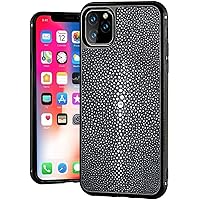 Luxurious Fully Wrapped Back Phone Cover, for Apple iPhone 14 Pro Case 6.1 Inch 2022 Pearl Fish Leather Case with Microfiber Lining (Color : Grey)