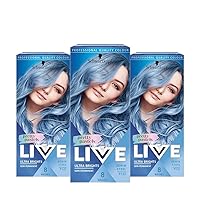 LIVE Ultra Bright or Pastel Blue Hair Dye, Pack of 3, Semi-Permanent Colour lasts for up to 15 washes - P121 Denim Steel