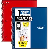 Five Star Spiral Notebooks + Study App, 2 Pack, 1 Subject, College Ruled Paper, 100 Sheets, 11
