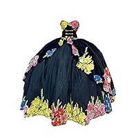 2024 Colorful 3D Floral Flower Pattern Mexican Charro XV Quinceanera Evening Dresses Ball Gown Velvet with Train