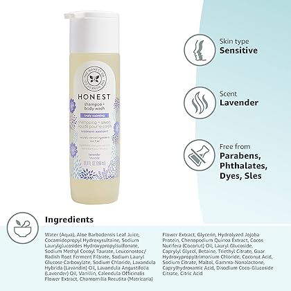 The Honest Company 2-in-1 Cleansing Shampoo + Body Wash | Gentle for Baby | Naturally Derived, Tear-free, Hypoallergenic | Lavender Calm, 10 fl oz