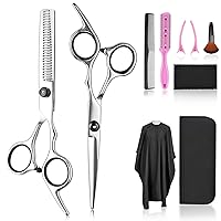 Hair Cutting Scissors Thinning Shears Set, Fcysy Professional 10 Pcs Sharp Barber Hair Cutting Kit Haircut Scissors Hairdressing Shears with Hair Scissors Accessories in Leather Case for Women Men Pet