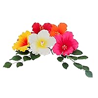 Global Sugar Art Hibiscus Sugar Cake Flowers, Assorted Colors, 5 Count and Leaf Sprays by Chef Alan Tetreault