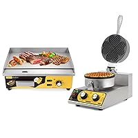 Dyna-Living 110V 1200W 4-Heart Shaped Waffle Machine & 22'' Commercial Electric Griddle for Restaurant Kitchen