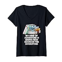 Womens My Kind of Adventure Funny Bookworm Humor Book Lover Hobby V-Neck T-Shirt