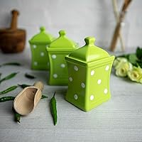 City to Cottage Lime Green and White | Polka Dot | Handmade | Small 5.3oz/150ml Ceramic Kitchen | Herb Spice | Storage Jar Set of 3 | Containers | Canisters