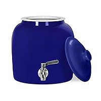 Geo Sports Porcelain Ceramic Crock Water Dispenser, Stainless Steel Faucet, Valve and Lid Included. Fits 3 to 5 Gallon Jugs. (Solid Blue)
