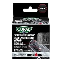CURAD IRONMAN Self-Adherent Athletic Wrap, Official IRONMAN Medical Supplier, Black, 2 inches x 5 yards, Compression Support for Sports Injuries, Joint Stability, and Muscle Recovery