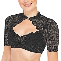 Women's Lace Shrug Crop Top Long Sleeve Shrug Lace Short Blouse Shrug Sexy Lace Lining Cardigan Sheer Cover Up