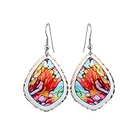 Women's Artisan Crafted Copper Colorful Abstract Moose Earrings Teardrop- Artwork Created by Famous Artist