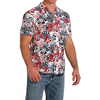 Cinch Western Shirt Mens S/S Leaves Print Button Patriotic MTW1401031
