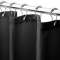 Black Shower Curtain, Waffle Shower Curtain, Fabric Shower Curtain with Waffle Weave, Bathroom Shower Curtains, Hotel Quality Heavy Duty, 72 x 72 Inches