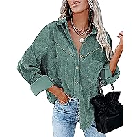 Women's Fashion Corduroy Button Down Shacket Casual Long Sleeve Shirts Jackets Oversized Blouses Tops