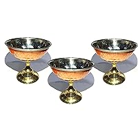 3 Set Ice Cream Cup Bowl with Stand Copper Stainless Steel Tableware for Desserts