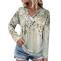 Button Down Long Sleeve Shirt for Women Dressy Comfy Work Blouse Floral Print Fall V Neck Tunic Tops Casual Pullover