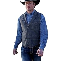 Western Vest Mens Plaid Wool Notched Black DWV2009001