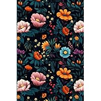 Dark floral notebook | 160 pages, 6x10 inches, lined: Powder pink and blue flowers