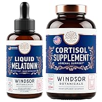 WINDSOR BOTANICALS Cortisol Blocker and Liquid Melatonin 3mg General Wellness Bundle