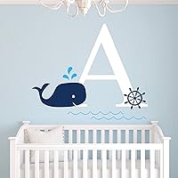 Decalzome Inc Personalized Whale Name Nautical Decor - Nautical Theme Nursery Wall Decals - Baby Shark Wall Decals Room Decor Stickers - Under The Sea Art Mural Vinyl Sticker - Baby Boy & Girl Decor