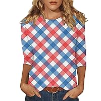 Trendy Independence Day Plus Size T Shirt Three Quarter Sleeve American Flag T Shirts 2024 Trendy Crew Neck Tshirts