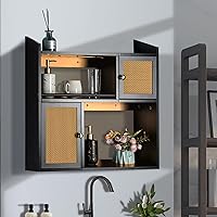 Bathroom Cabinet Wall Mounted with Light, Two-Door Adjustable, Toilet Space Saver Storage, Floating Shelves for Home Decor (Black), 23.6