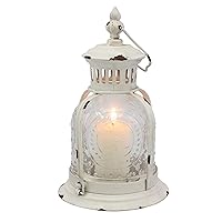 Stonebriar Antique Worn White Metal Candle Lantern, Use As Decoration for Birthday Parties, a Rustic Wedding Centerpiece, or Create a Relaxing Spa Setting, For Indoor or Outdoor Use