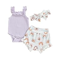 fhutpw Baby Girl Clothes Summer Cute Outfits 3 6 12 18 Months Spaghetti Strap Romper & Floarl Shorts Sets
