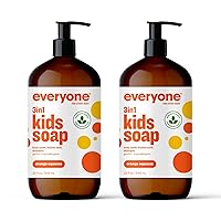 Everyone 3-in-1 Kids Soap, Body Wash, Bubble Bath, Shampoo, 32 Ounce (Pack of 2), Orange Squeeze, Coconut Cleanser with Organic Plant Extracts and Pure Essential Oils (Packaging May Vary)