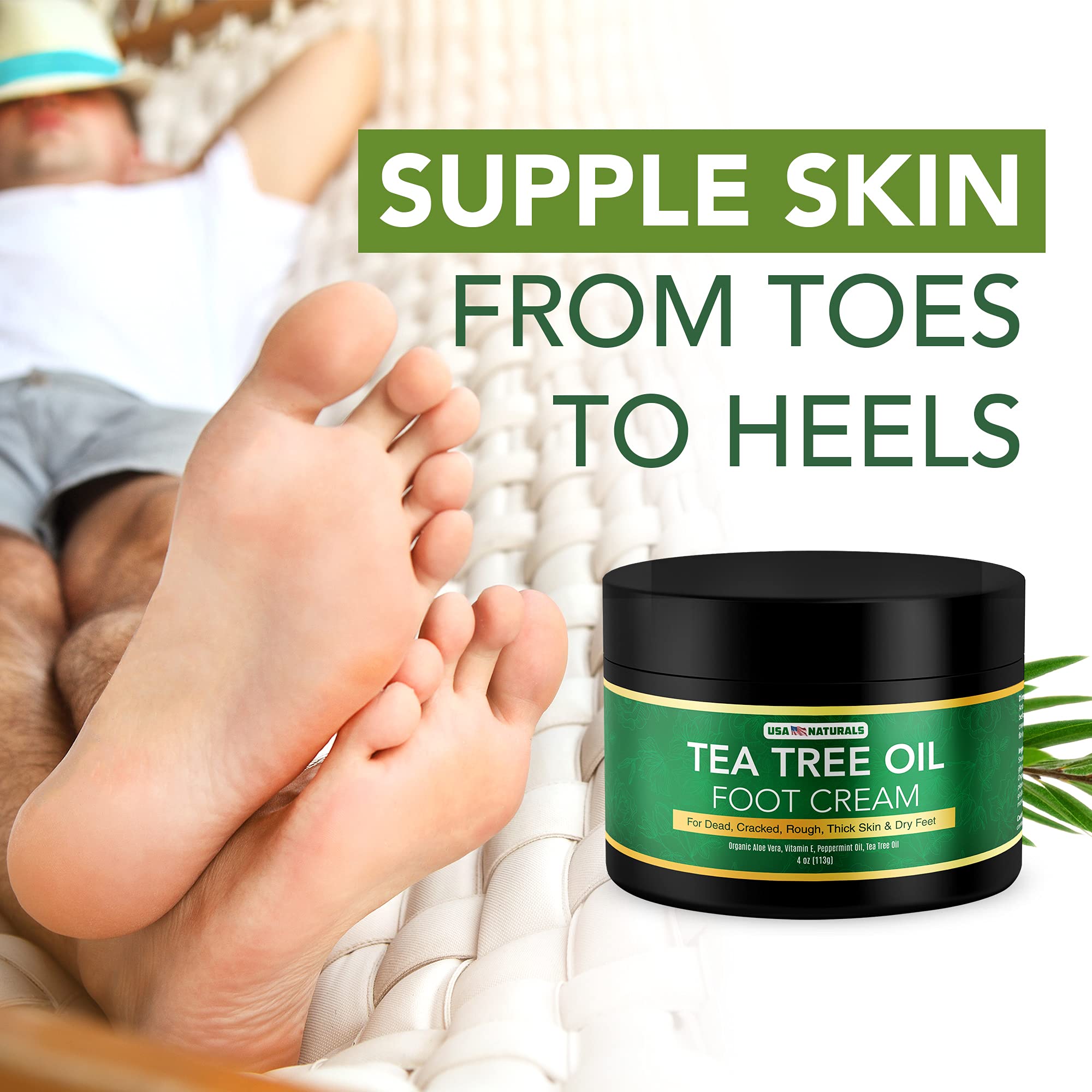 Tea Tree Oil Foot Cream - Instantly Hydrates and Moisturizes Cracked or Callused Feet - Rapid Relief Heel Cream - Natural Treatment Helps & Soothes Irritated Skin & Athletes Foot